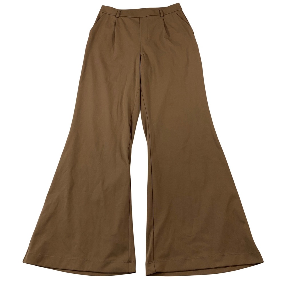 Halara Brown Wide Leg Flare Pleated High Waisted Trousers Pants Pockets 27x29
